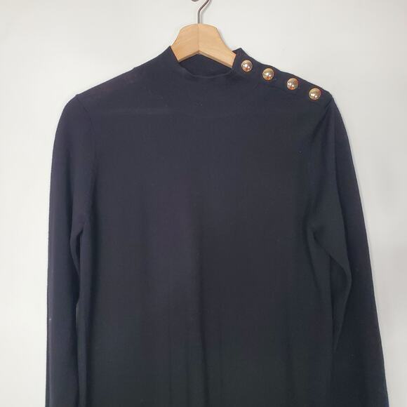 Sezane Jaelle Merino Wool Long Sleeve Sweater Dress Black Gold Button Size Small - Picture 4 of 9